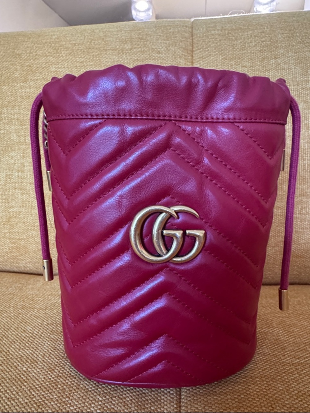 Gucci Pink Leather GG Marmont Bucket Crossbody Bag